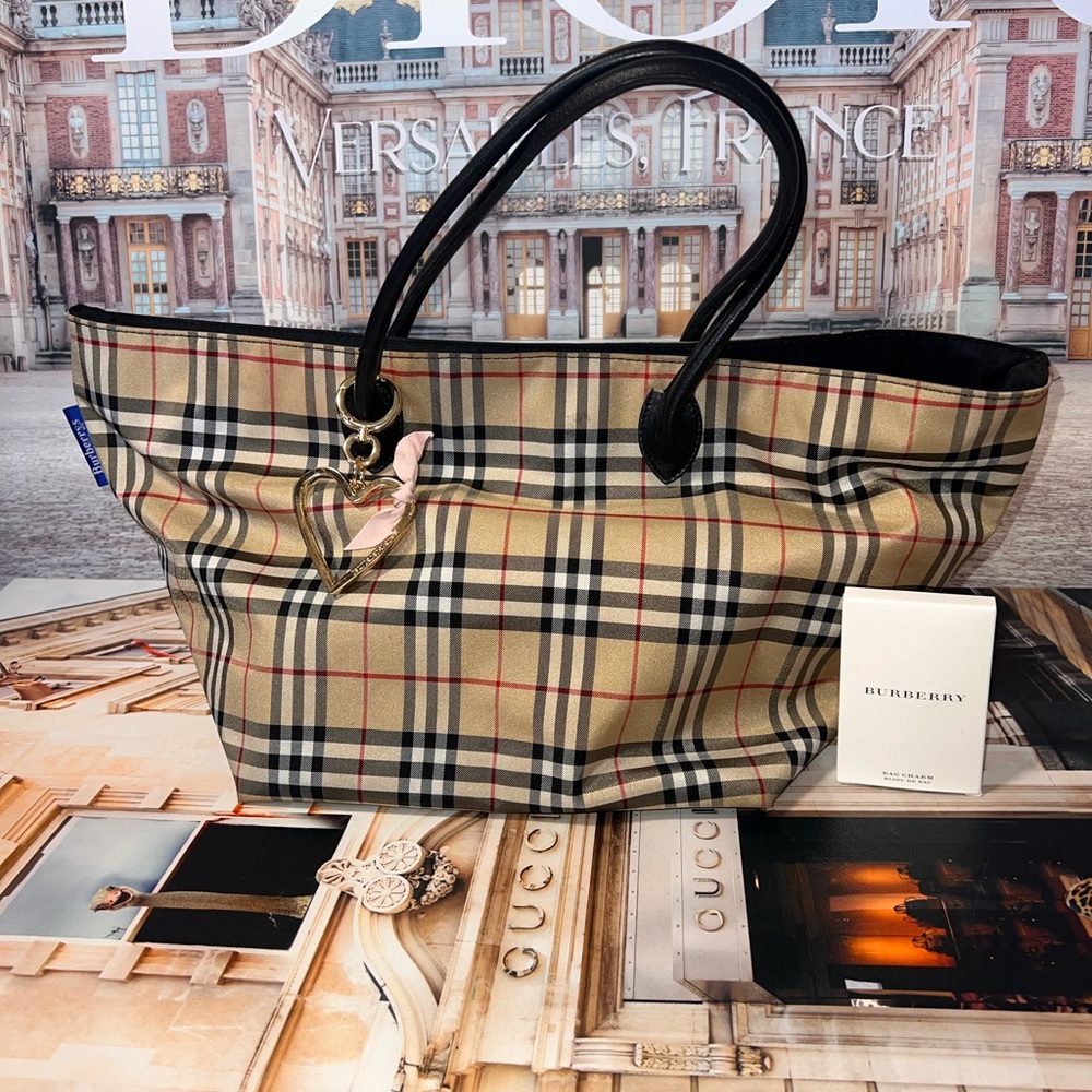 Burberrys nova check tote with Burberry charm